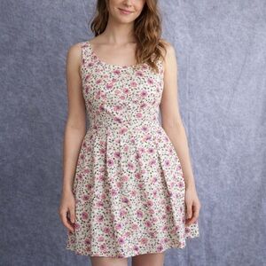 Cottagecore Floral Cotton Fit and Flare Dress Pink Garden Prairie Tea Dress M